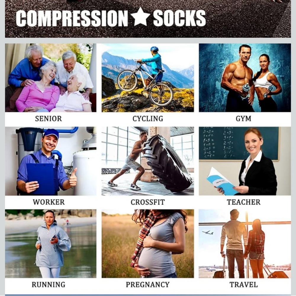 White Compression Knee-High Unisex Socks- Bundle of 5 pair  L/ XL  (15-20 mmHg) - Picture 2 of 6